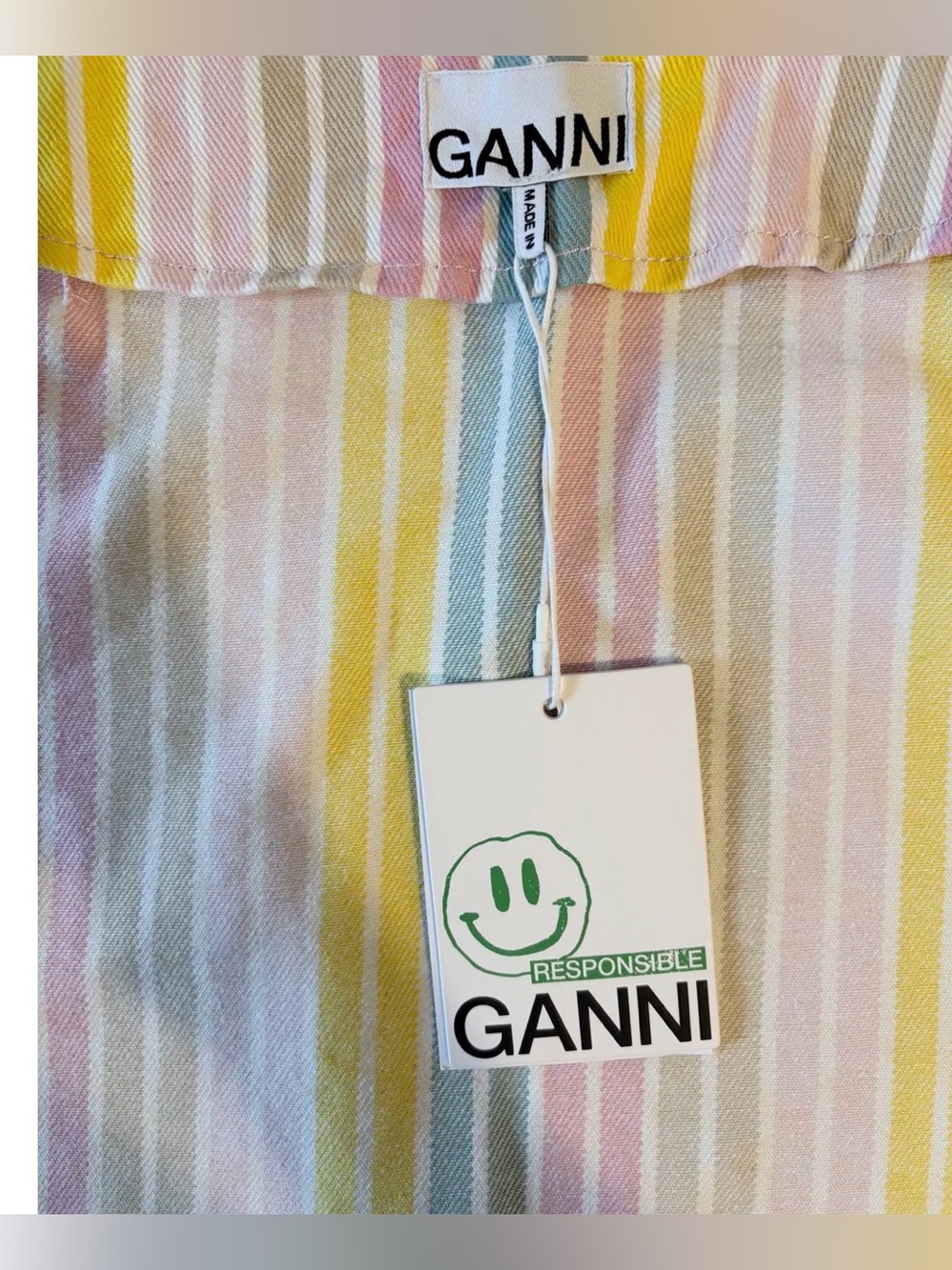 GANNI Striped Denim A-Line Mini Wrap Skirt sz 34 XS NWT - Picture 7 of 8